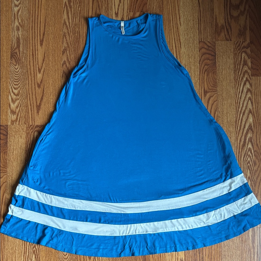 Beeson River Vibrant Blue Sleeveless Dress White Stripe Accents Size Small - Picture 3 of 8